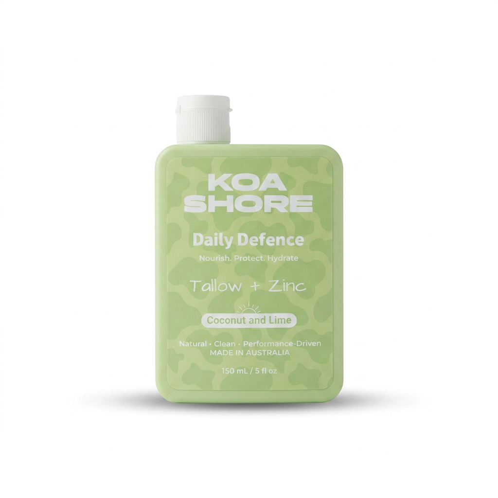 Daily Defence Coconut Lime 150ml — tallow and non-nano zinc oxide moisturiser by Koa Shore