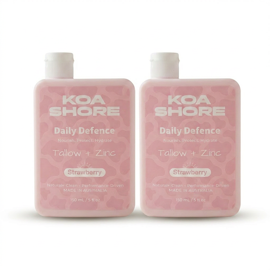 Daily Defence 2-Pack Bundle product shot — two bottles of Koa Shore tallow moisturiser