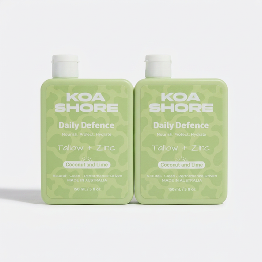 Daily Defence 2-Pack Bundle side view — 300ml of tallow and zinc moisturiser by Koa Shore