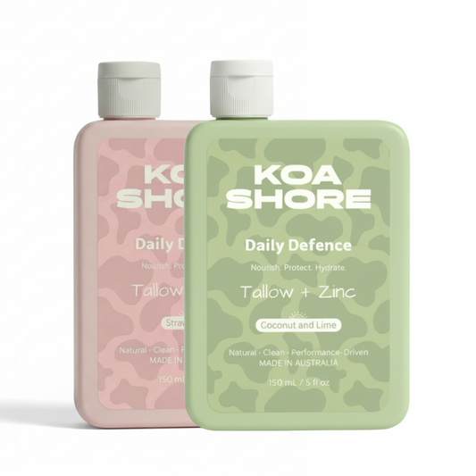 Koa Shore Daily Defence two-bottle bundle — tallow and zinc moisturiser